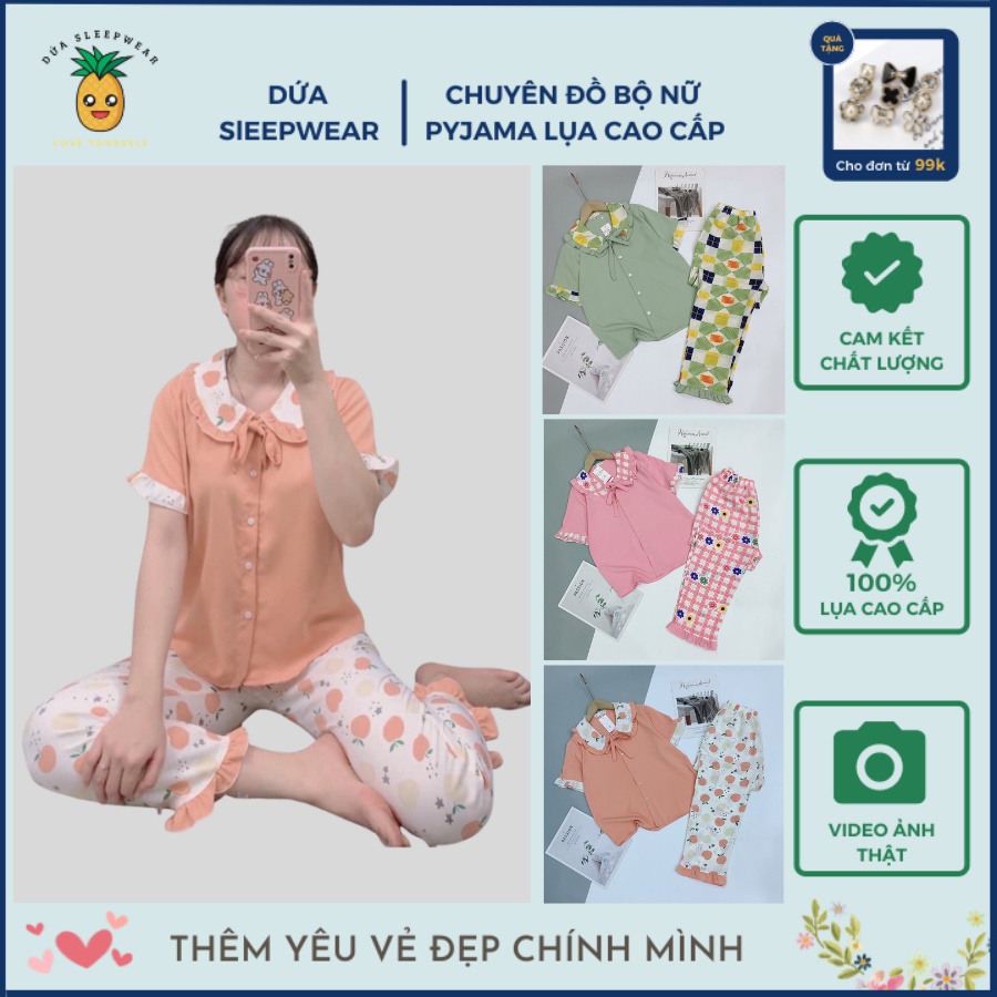 Bộ tay ngắn chất lụa mango, không nhăn hàng có size cổ tiểu thư⚡ ảnh chụp thật⚡,bộ pizama lụa cao cấp