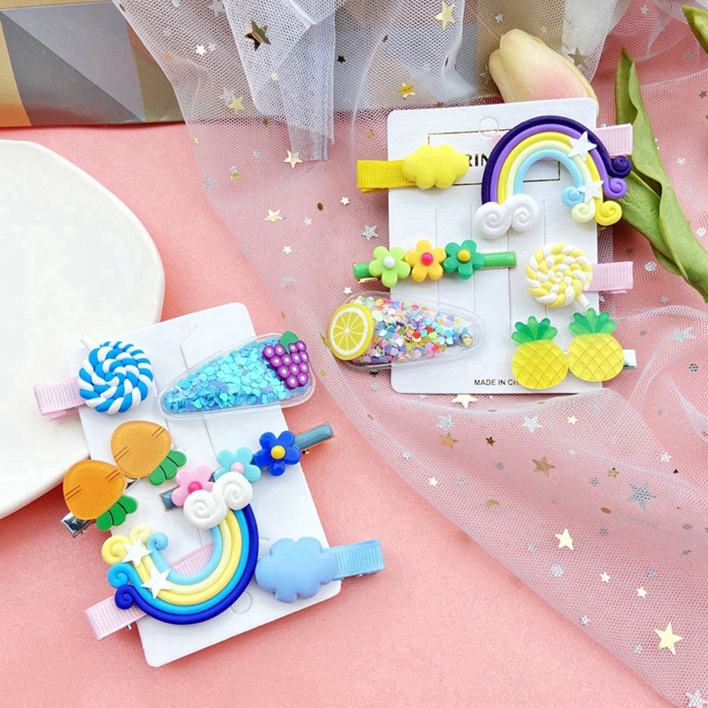 XiaoboACC Set 6 Kẹp Tóc Hình Trái Cây/ Cầu Vồng Xinh Xắn Cho Nữ