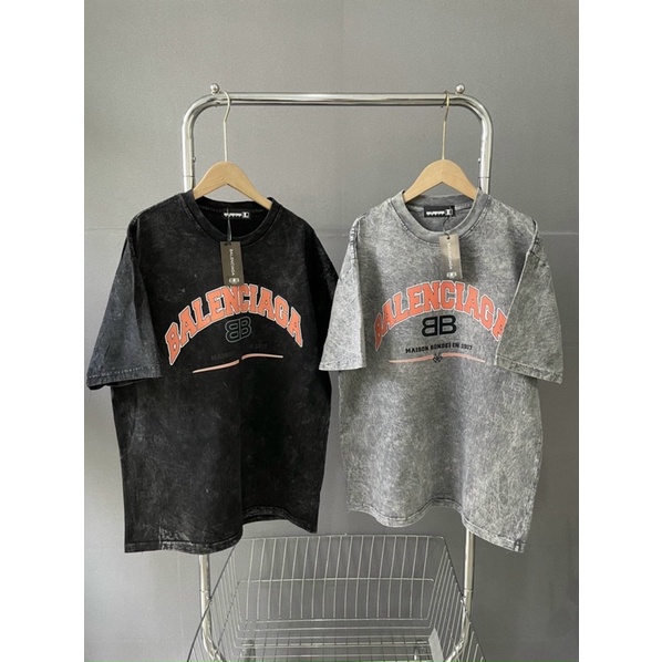 Áo thun tay lỡ Wash 2 màu, áo thun cotton unisex (chữ vòng cung)