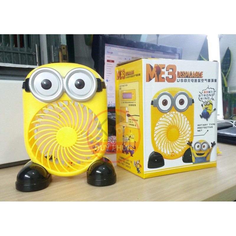 QUẠT BÀN SẠC mini ĐIỆN MINION siêu mát cho mùa hè