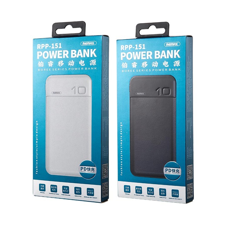 Pin dự phòng Remax RPP151 10000mAh Boree Series sạc nhanh iPhone PD 18W và QC 3.0