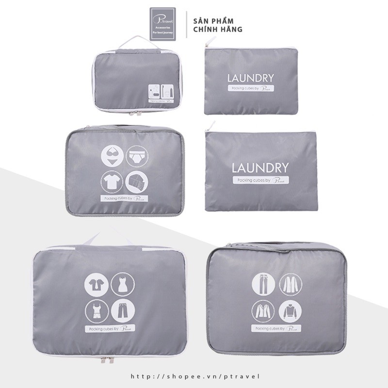 Bộ 6 túi đựng đồ du lịch đa năng vải poly chống thấm nước cao cấp Ptravel® Chính hãng giá tốt