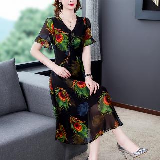 Đầm Voan Hoa Dáng Dài Chiết Eo Kiểu Retro Thời Trang 2020 Cho Nữ