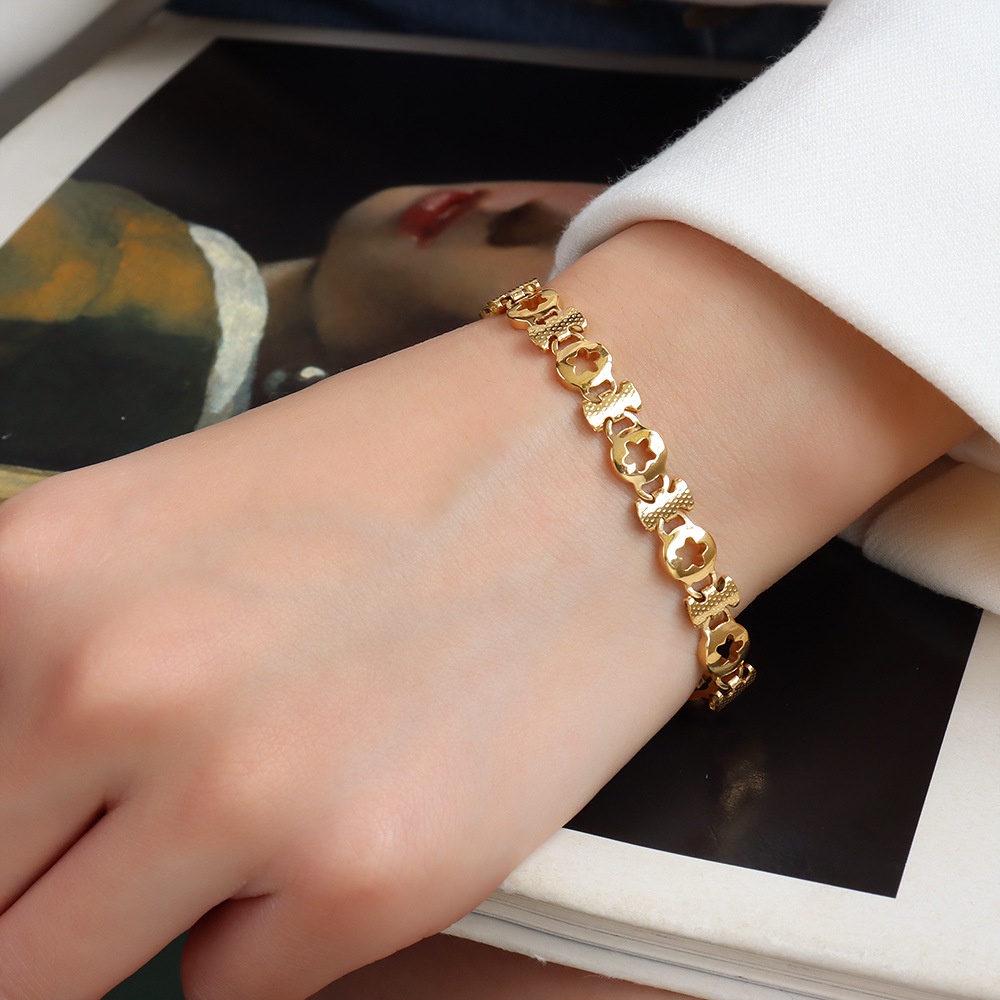 Vòng tay dây xích bằng thép titan dày 18k họa tiết hình học phong cách hiphop cho nữ