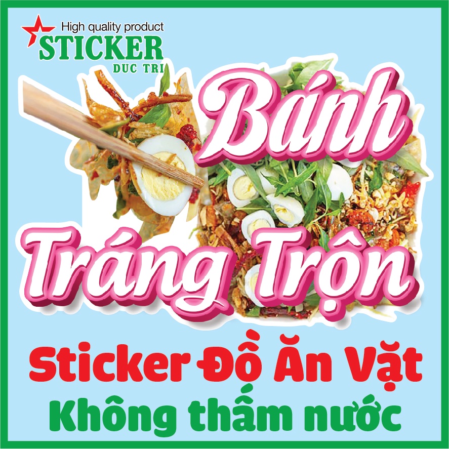 Sticker Dán Hình Bánh Tráng Trộn, Cá Viên Chiên, Bánh Tráng Nướng, Phô Mai Que...  Decal nhựa không thấm nước.