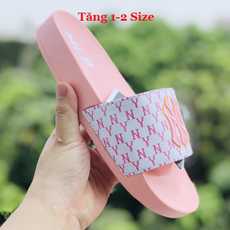 Dép unisex 𝐌𝐋𝐁 𝗡𝗬 ❤️FREESHIP + Hộp❤️ dép mlb ny bóng chày quai ngang thể thao nam nữ Thêu nỗi NY-NY GV-hồng quai trắng