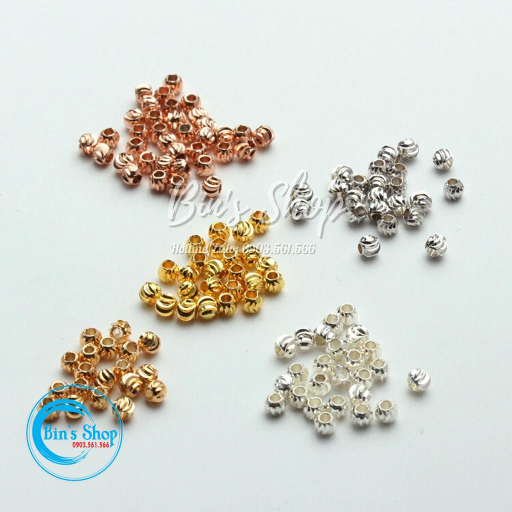 10 Viên Charm Tròn Khía Xoắn Xỏ Xen Hạt Chuỗi Làm Vòng Đeo Tay, Dây Chuyền, Làm Trang Sức Handmade