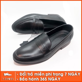 Giày nam Penny Loafer da bóng mũi tròn màu đen