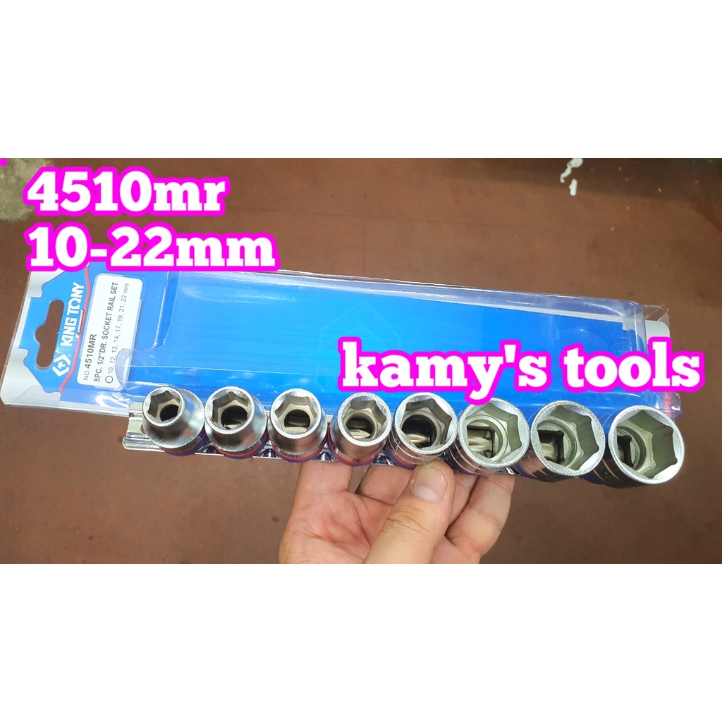 Bộ tuýp khẩu 1/2 inch 8 chi tiết 10-22mm Kingtony hệ mét 6 cạnh 4510MR 12 cạnh 4010MR hệ inch 12 cạnh 4010SR