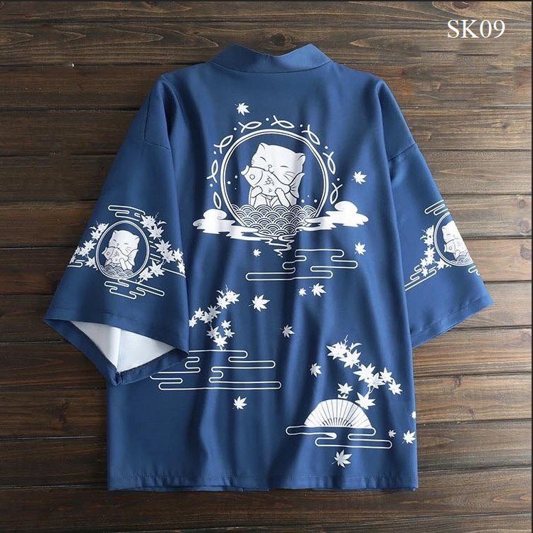 ÁO HAORI COSPLAY MÈO THẦN TÀI ÔM CÁ HÀNG CAO CẤP A09