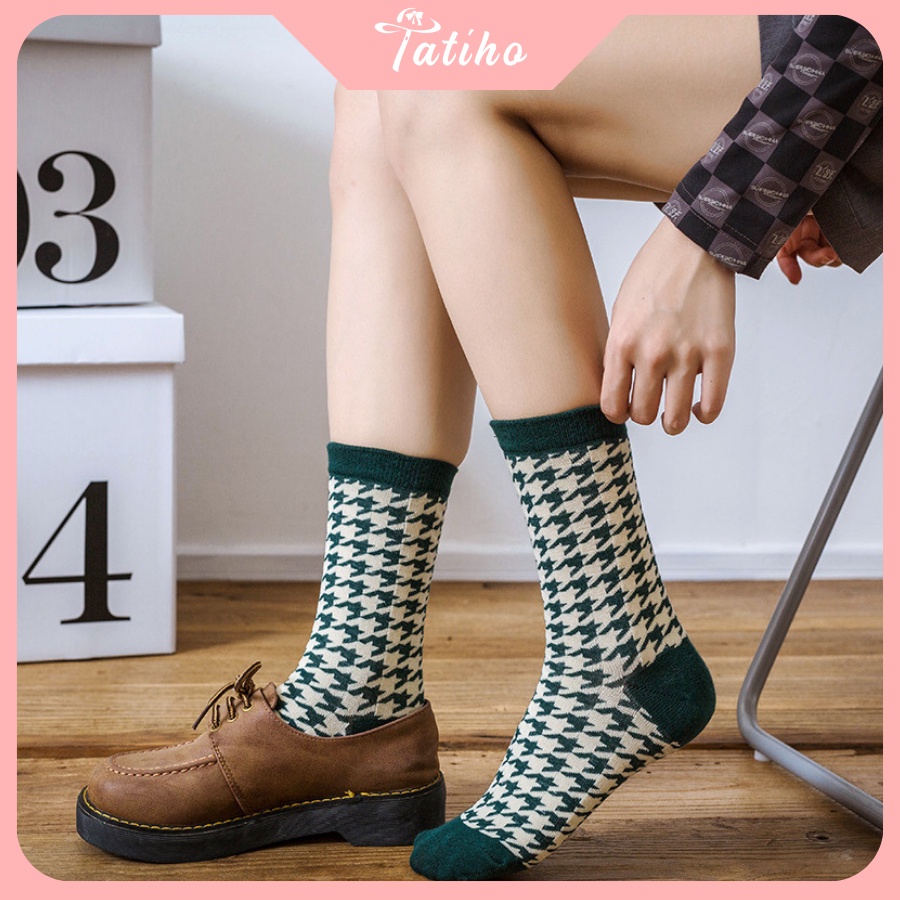 [Hàng Xịn, Giá Tốt] Vớ Tất Nam Nữ Unisex Cổ Cao Cotton Họa Tiết Màu Xanh Retro Vintage Đẹp - Mã TV018