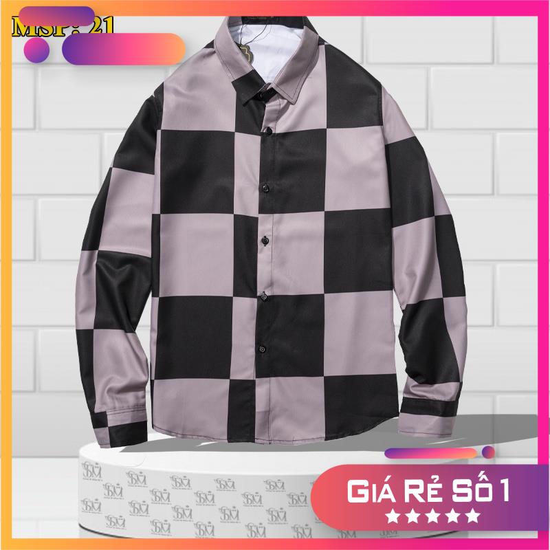 Áo sơ mi nam nữ họa tiết caro nâu đen TSM mã  021