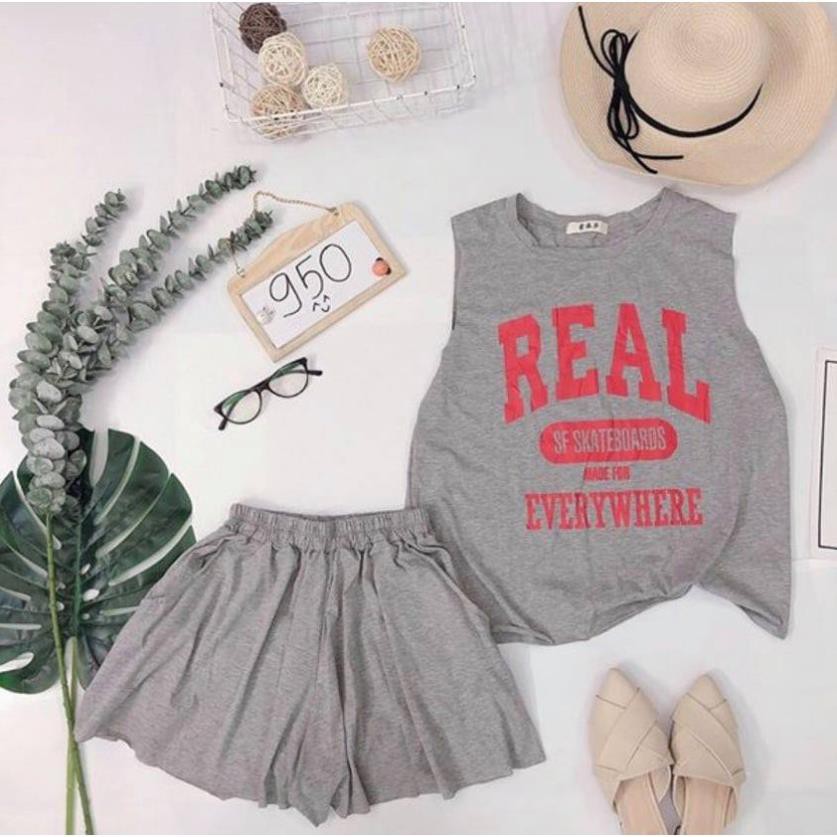 Set TANKTOP quần giả váy - vải cotton lụa - mát lạnh