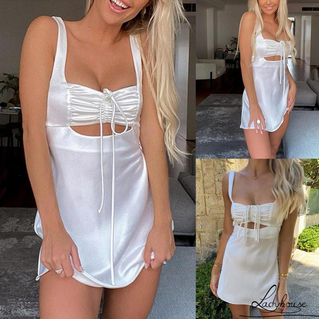 Đầm Mini Cổ Vuông Không Tay Màu Trơn Thiết Kế Xếp Ly Thời Trang Dự Tiệc Cho Nữ