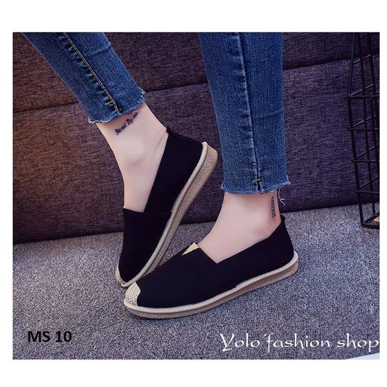 [Hình thật] GL1 Giày lười slip on nữ bọc cói vintage thời trang | BigBuy360 - bigbuy360.vn