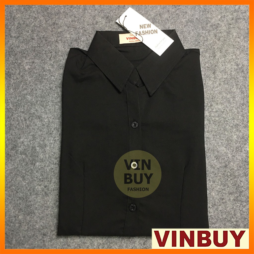 Áo sơ mi đen nữ trơn đẹp tay dài form công sở VINBUY áo ôm đẹp chất vải dày mềm mại may sắc nét không chỉ thừa