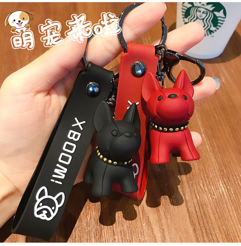Móc khóa hình chú cún bull phong cách Pháp xinh xắn