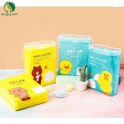 BÔNG TẨY TRANG 200 MIẾNG, GẤU VÀNG THỎ HỒNG VỊT XANH (HÀNG CAO CẤP)