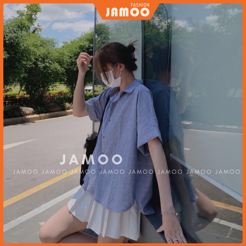Áo sơ mi kẻ sọc vạt bàu khuy sau - Áo sơ mi kẻ JAMOO