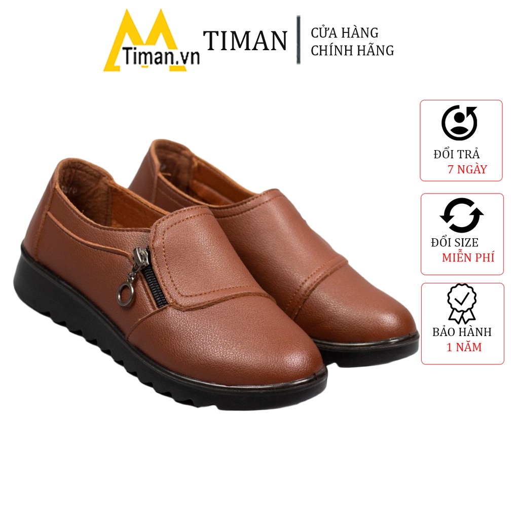 Giày lười nữ vải da kiểu mọi đế cao màu trắng slip on độn đế cho trung niên bảo hành 1 năm H07 TIMAN