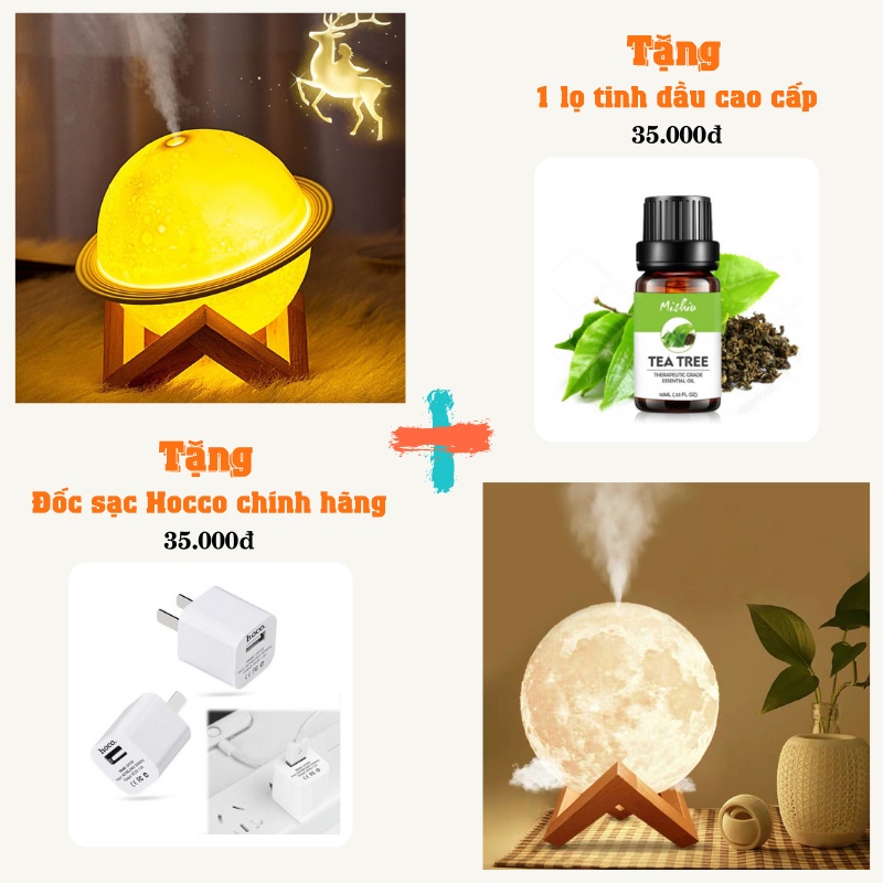 Combo 2 Đèn xông tinh dầu mặt trăng, Máy Phun Sương Mặt Trăng tỏa hương thơm, decor đèn phòng ngủ [Quà tặng hấp dẫn]