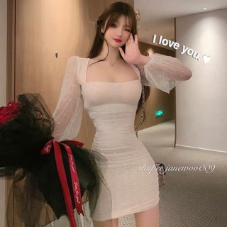 Đầm ôm voan gấp nếp chấm bi sexy hàng Quảng Châu