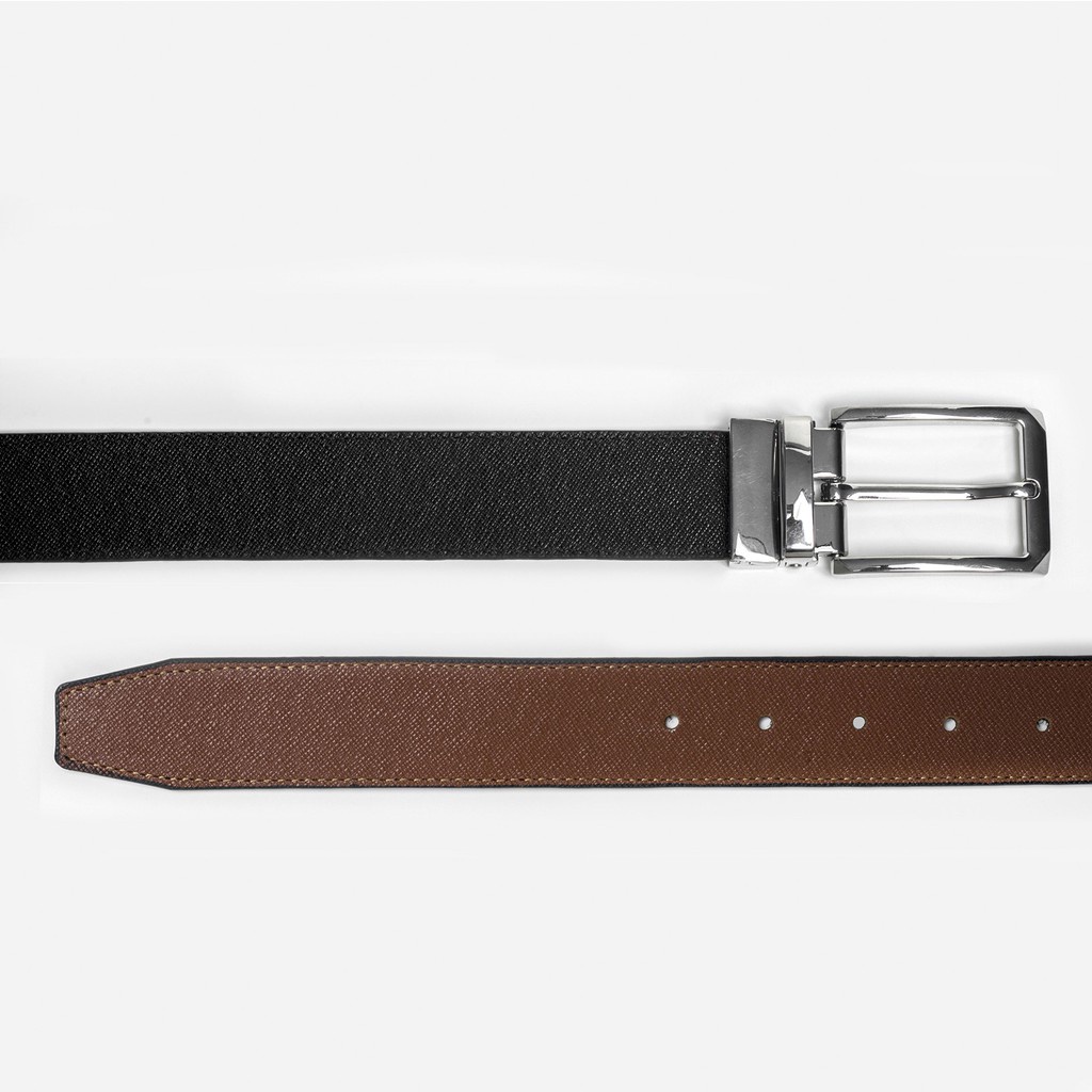 Thắt lưng nam khóa xoay sử dụng 2 mặt dây, nịt bụng nam da bò saffiano cao cấp siêu bền dễ phối trang phục - Fox Leather