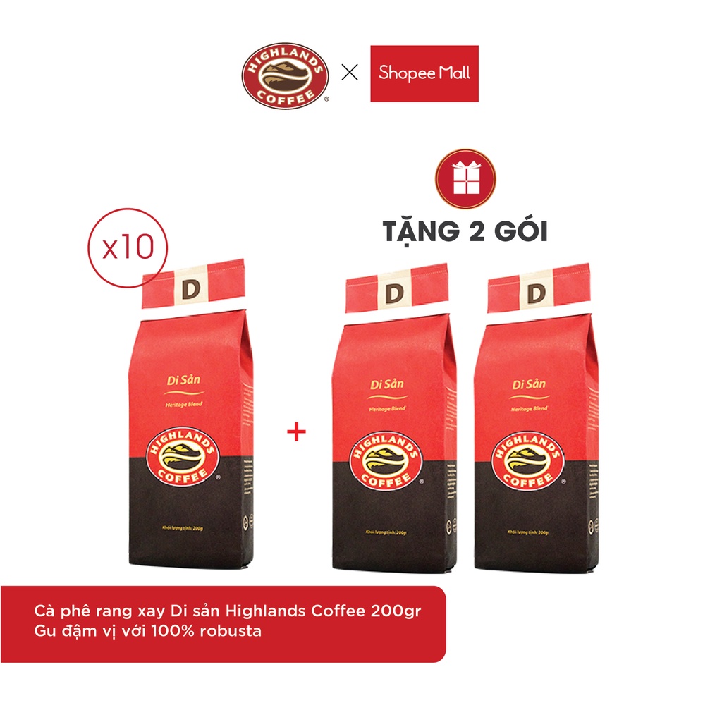 [TẶNG 2 GÓI] Cà phê rang xay Di sản Highlands Coffee 200g - gu đậm KHI MUA 10 GÓI