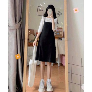 Set áo sơ mi tay lỡ & váy yếm