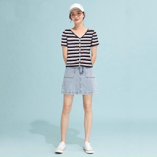Áo thun gân kẻ sọc cổ V
