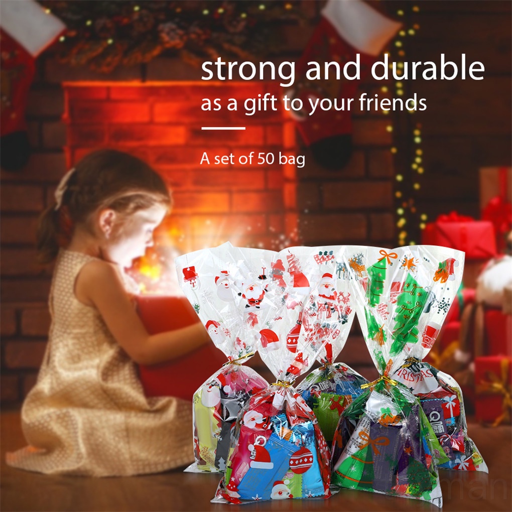Set 50 túi đựng kẹo, bánh quy hình ông già Noel