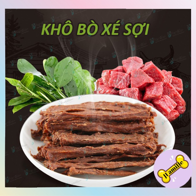 [GIÀU ĐẠM] Khô Bò Xé Sợi Cho Chó, Snack Đồ Ăn Vặt Cao Cấp Cho Thú Cưng, 100% Thịt Bò Tươi. Gói 100gr - JF43