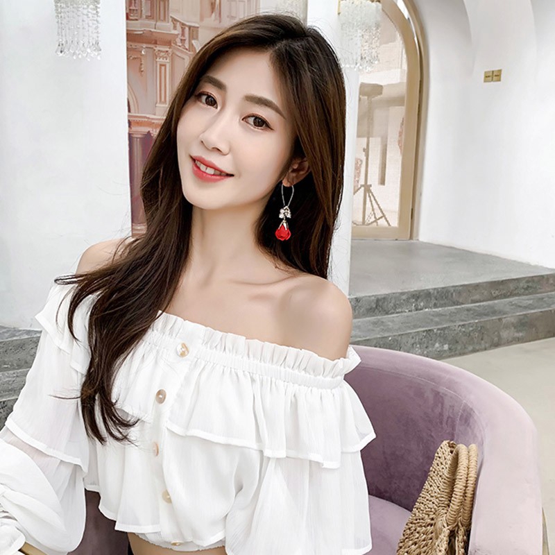 Khuyên tai dài hình hoa hồng đỏ thời trang sang trọng cho nữ