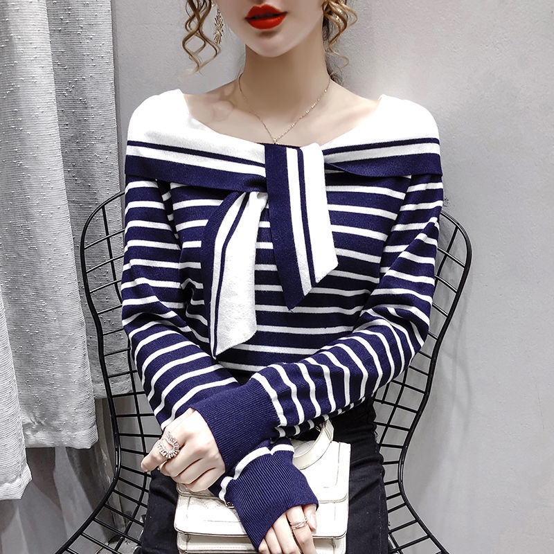 Áo sweater dệt kim một màu tay dài thời trang mùa thu quyến rũ cho nữ 2021