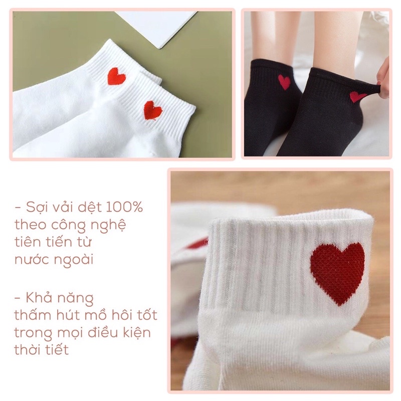 Tất nữ cổ thấp phong cách Hàn Quốc, vớ nữ hoạt tiết trái tim chất liệu cotton chống trơn