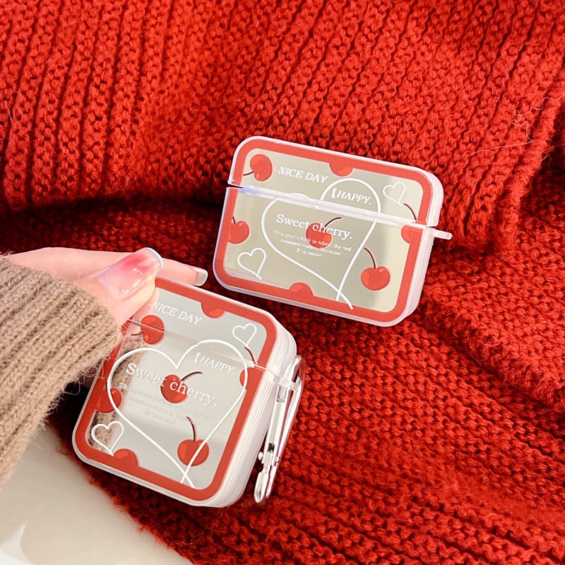 Vỏ Bảo Vệ Hộp Sạc Tai Nghe AirPods 1 2 Pro 3rd Bằng TPU Mềm Mặt Gương Màu Đỏ Có Móc Khóa Chống Rơi