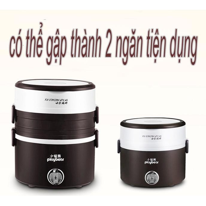 Hộp nấu và hâm nóng cơm lồng Inox 03 tầng PlayBear DFH-2019 - DFH-2019