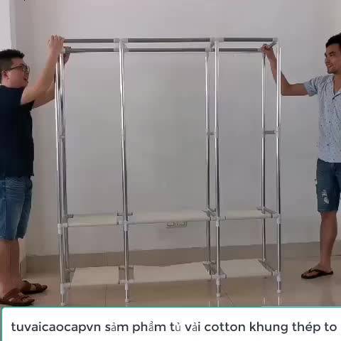 Tủ vải đựng quần áo khung thép siêu bền, chịu lực tốt, đựng quần áo thiết kế 3 buồng 3D với nhiều ngăn đựng | BigBuy360 - bigbuy360.vn