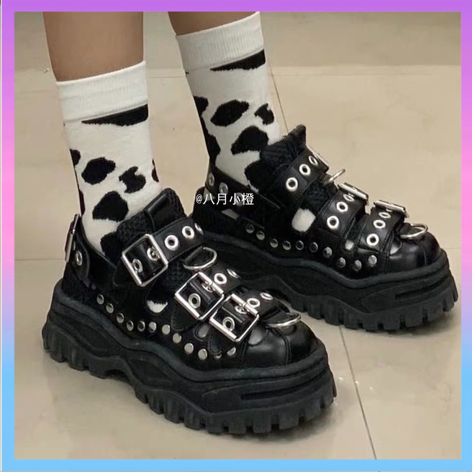 (SẴN 38)GIÀY ULZZANG 3 QUAI GÀI LỖ TO DECOR ĐINH SIÊU COOL - ORDER 10 NGÀY bm23