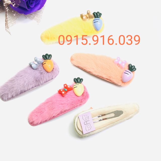 Kẹp tóc lông nhung thời trang thanh lịch đơn giản cho nữ, kẹp lông xù đính trái cây