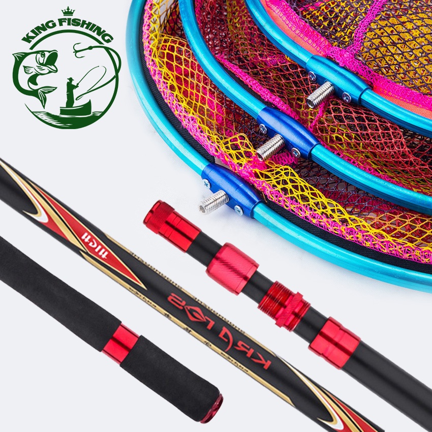 Vợt vớt cá carbon cao cấp siêu nhẹ siêu cứng siêu bền KingFishing KF46, có bán rời mặt vợt hoặc thân vợt.