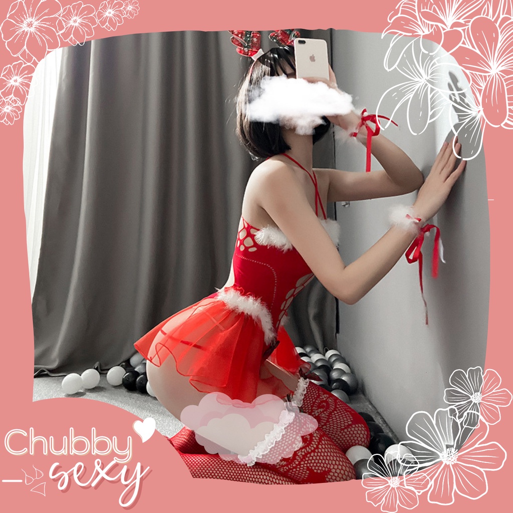 Cosplay Noel Giáng Sinh sexy siêu gợi cảm ,  công chúa đêm Noel,  bodysuit đầy đủ phụ kiện  - BDS17 - Chubby.sexy