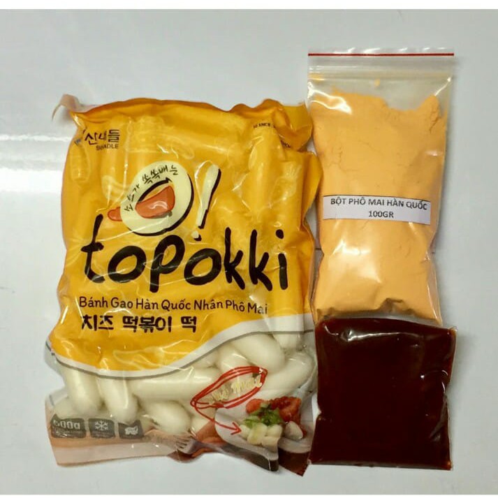 [Mã GROSALE2703 giảm 8% đơn 250K] combo 1kg bánh gạo nhân phô mai Hàn Quốc kèm 100g sốt + 100g phô mai lắc Hàn Quốc