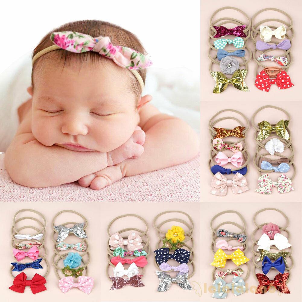 Set 10 băng đô nơ họa tiết chấm bi đính xê quin đa dạng dễ thương cho bé