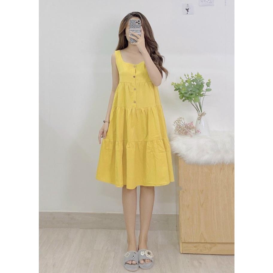 đầm nữ , váy nữ babydoll thiết kế hàng nút siêu xinh. mẫu mới có 3 màu tím, hồng, vàng TT 08