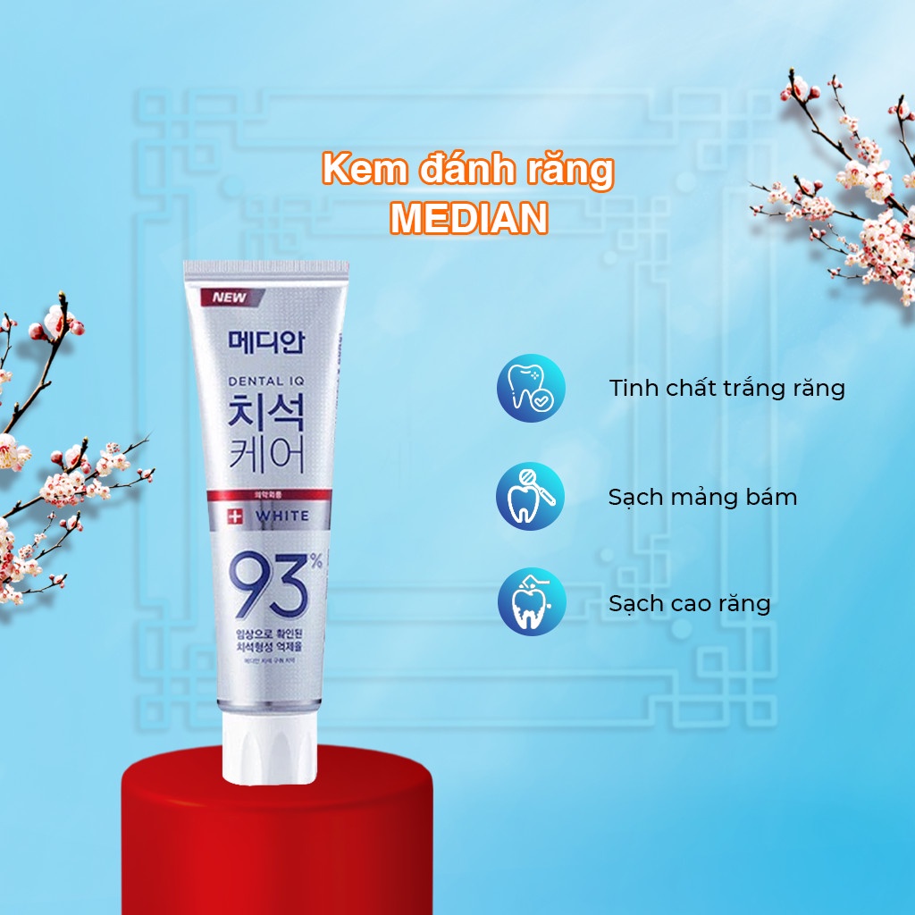 Kem đánh răng Hàn Quốc trắng răng MEDIAN DENTAL IQ 93% 120g sáng bóng