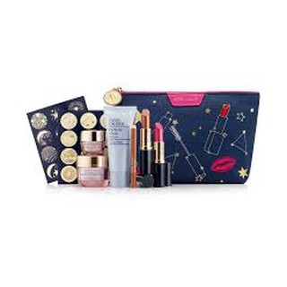 Túi mỹ phẩm Estee Lauder nền đen phối cây son và đôi môi