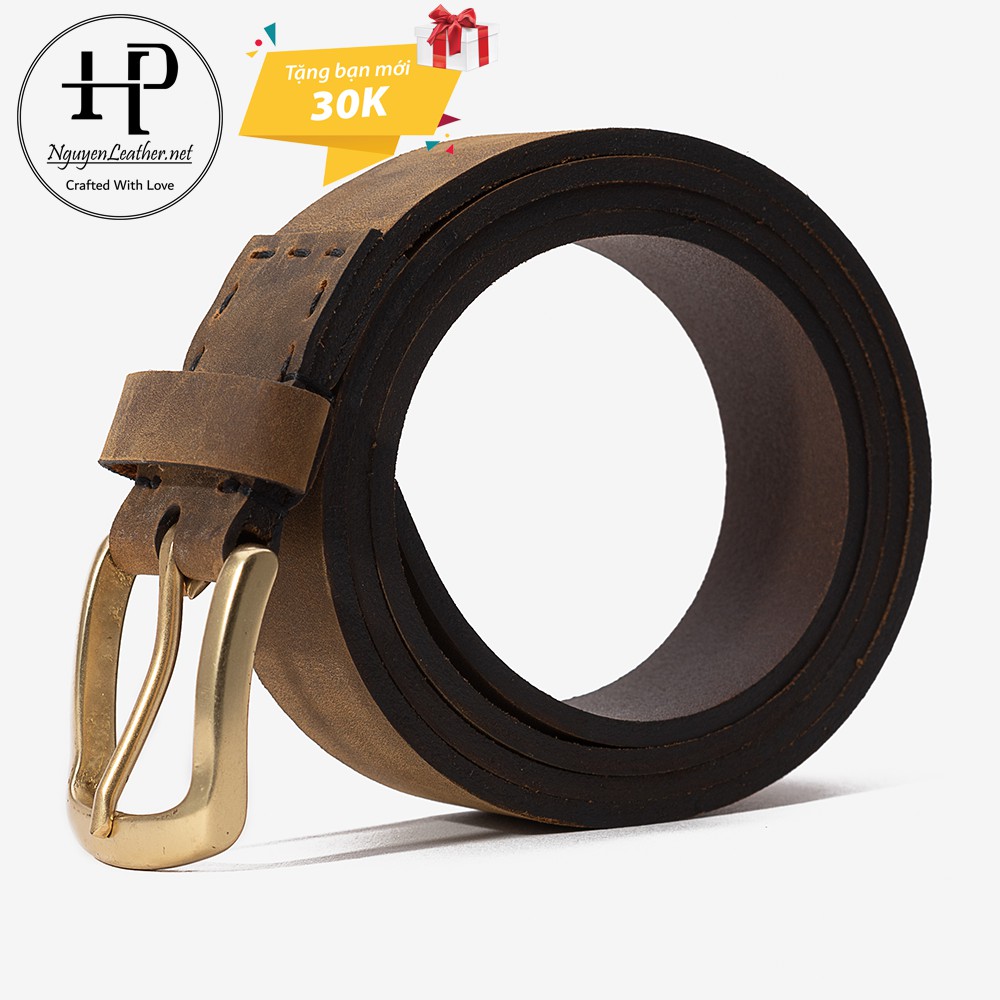Dây Nịt Nam Da Sáp Ngựa Điên Cá Tính Khóa Đồng Đúc Nguyên Khối Nguyen Leather + Đục Lỗ Cài