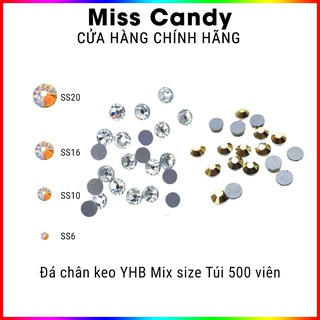 Đá chân keo YHB chân lưới Mix size túi 500 viên trang trí móng, gắn đính đá móng tay chân cao cấp