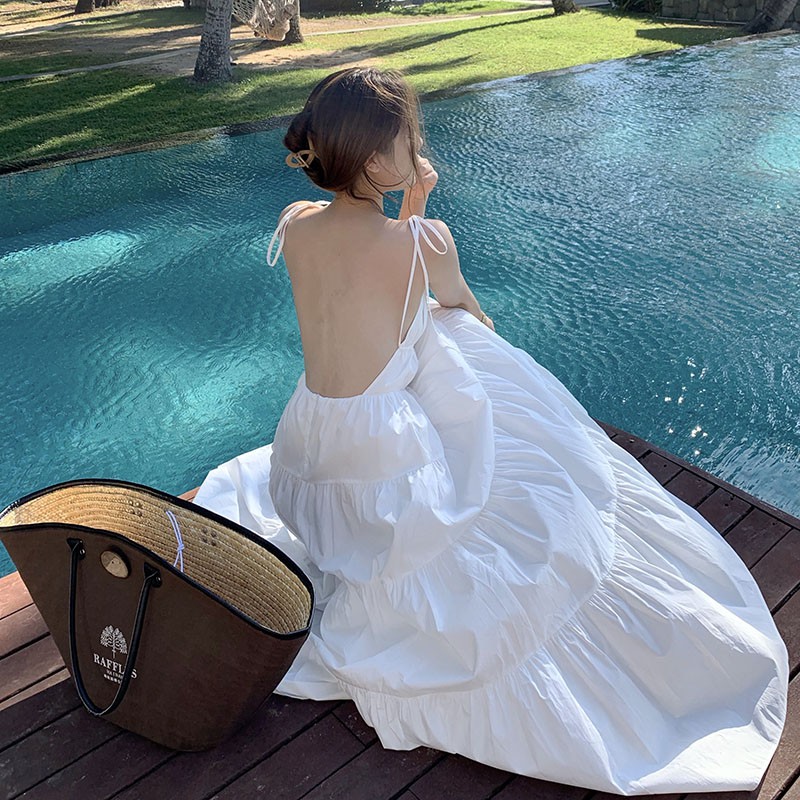 JANE'S Đầm maxi trắng cổ tích đi biển xoè bồng bềnh mẫu mới lên hình siêu xinh C25 kèm feelback khách tặng shop